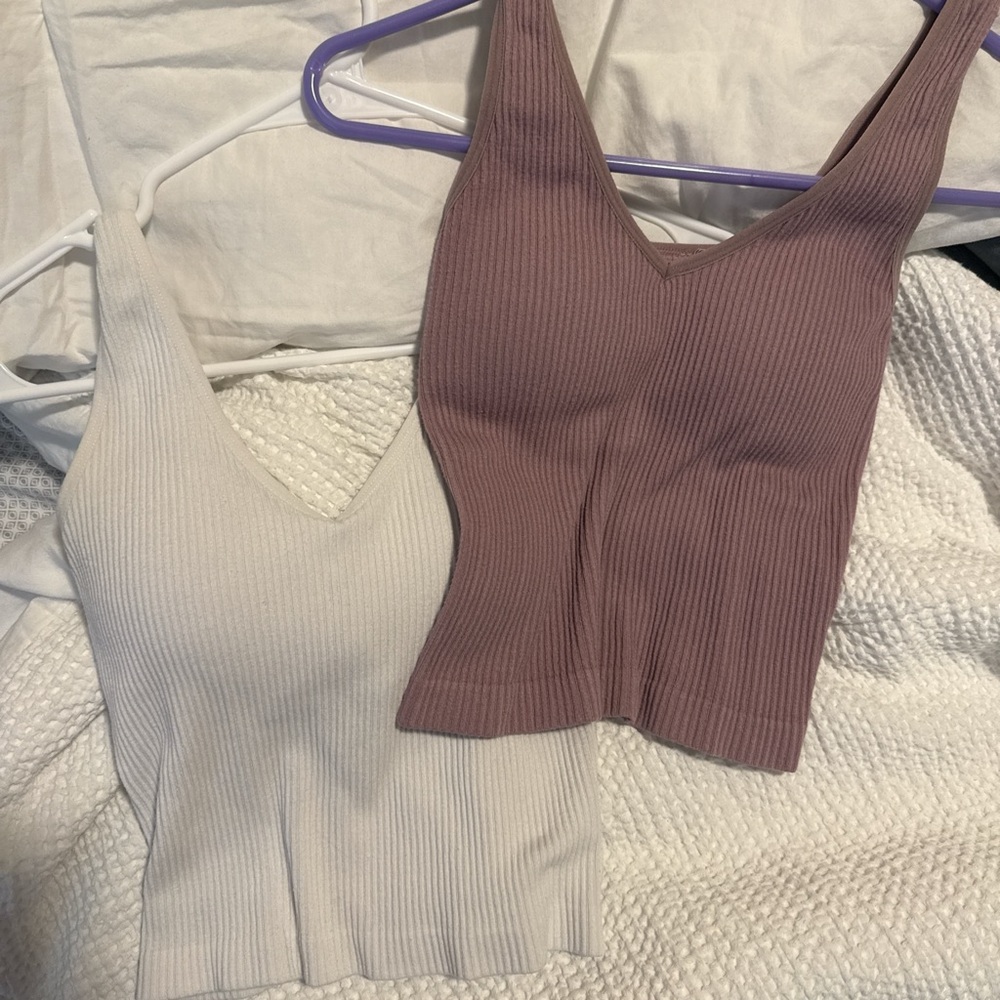 Altar'd State Ribbed Knit Tops in Cream and Mauve